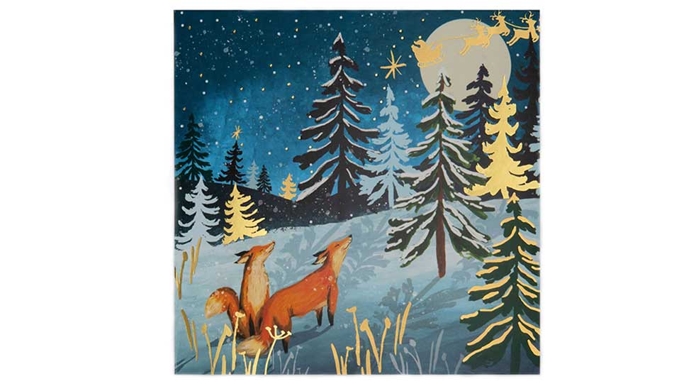 Christmas post foxes forest card